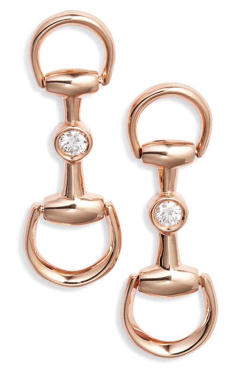 Gucci Horsebit Drop Earrings, Main, color, Pink Gold
