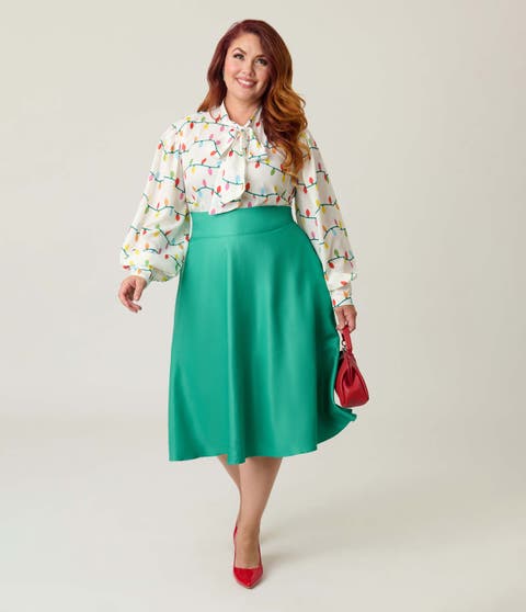 Plus Size Retro Style High Waist Vivien Swing Skirt