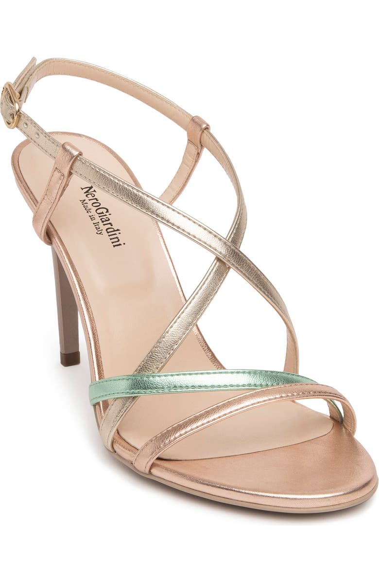 NeroGiardini Asymmetric Strappy Sandal, Main, color, Metallic Multi