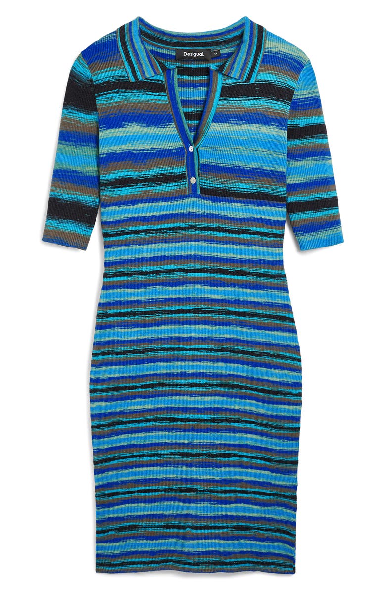 Desigual Variegated Stripe Short Sleeve Sweater Dress, Alternate, color, Royal Blue