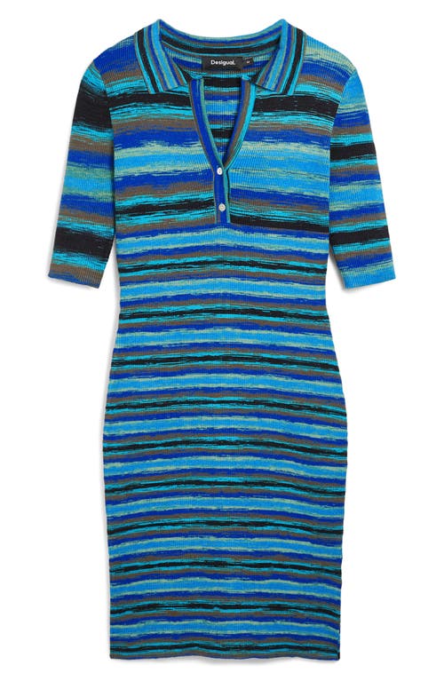 Desigual Variegated Stripe Short Sleeve Sweater Dress In Royal Blue