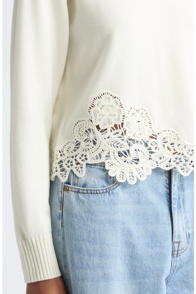 Valiant Lacy Trim Merino Wool Sweater, Alternate, color, CREAM
