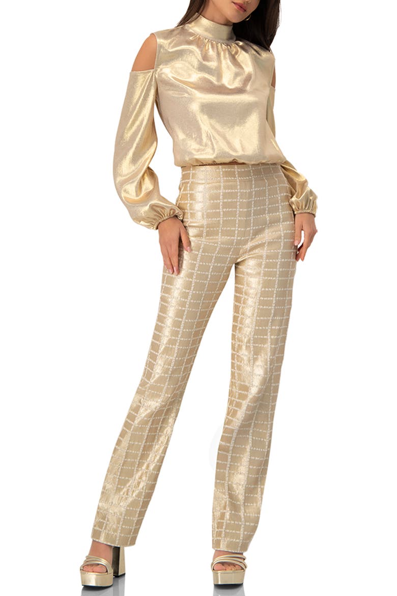 Cold-Shoulder Blouse with Back Bow, Alternate, color, Gold