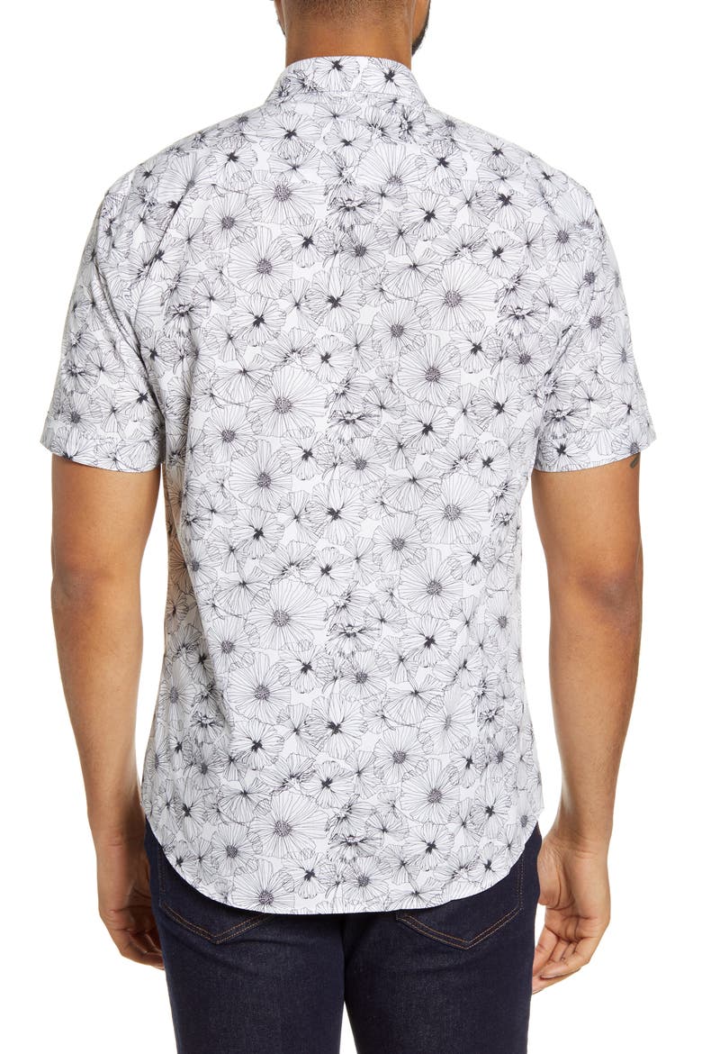 Shaped Fit Floral Print Button-Up Shirt, Alternate, color, WHITE