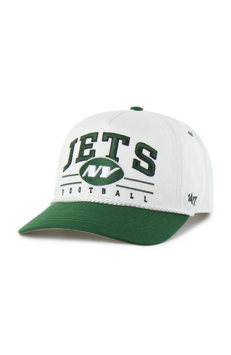 '47 Men's '47 White/Green New York Jets Roscoe Two-Toned Hitch Adjustable Hat, Main, color, 