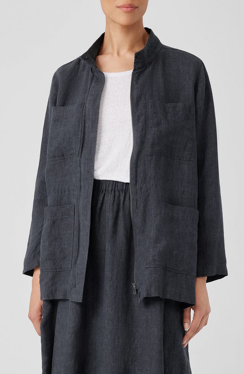 Eileen Fisher Stand Collar Organic Linen Jacket, Main, color, 