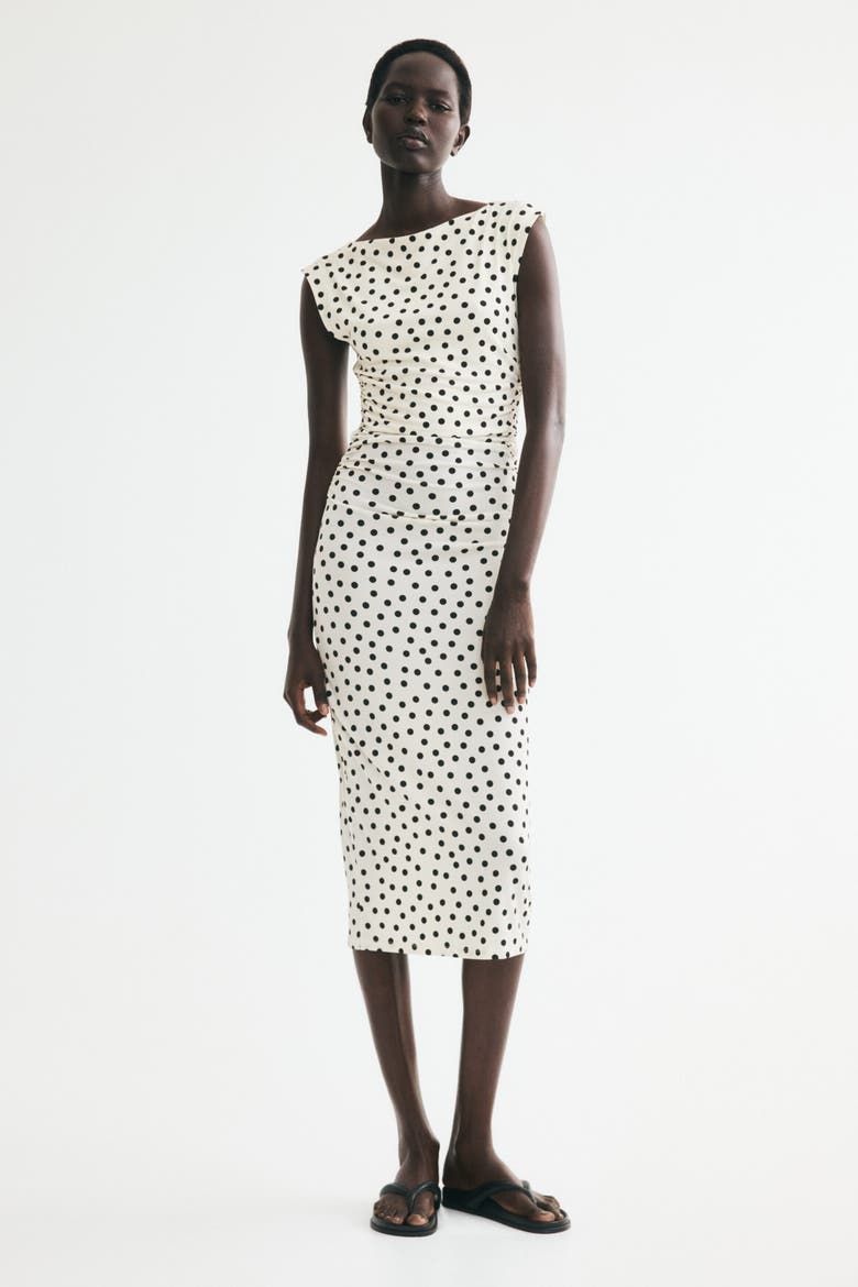 Cap-sleeved Dress, Alternate, color, Cream/polka dot
