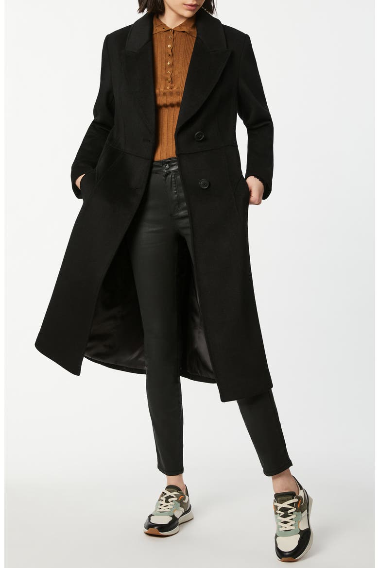 Solid Peaked Lapel Coat, Alternate, color, BLACK