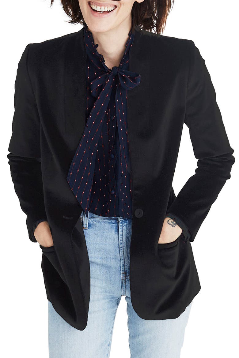 Lauren Velvet Blazer, Main, color, TRUE BLACK