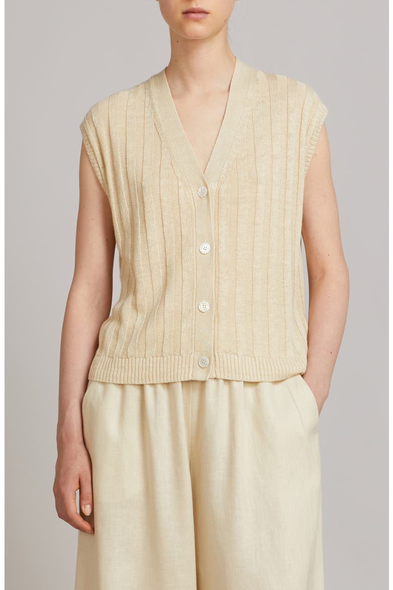 Ranghi Rib Linen Vest, Main, color, MILK