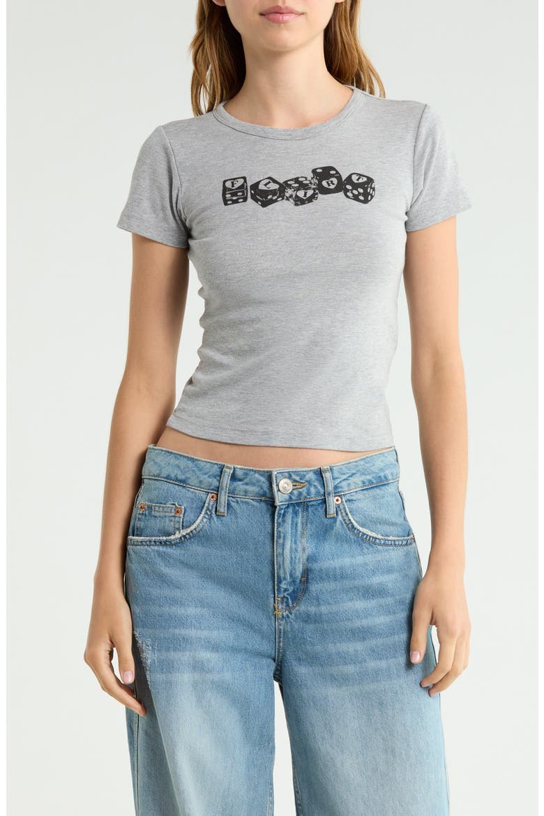 Flirt Dice Crop T-Shirt, Main, color, GREY