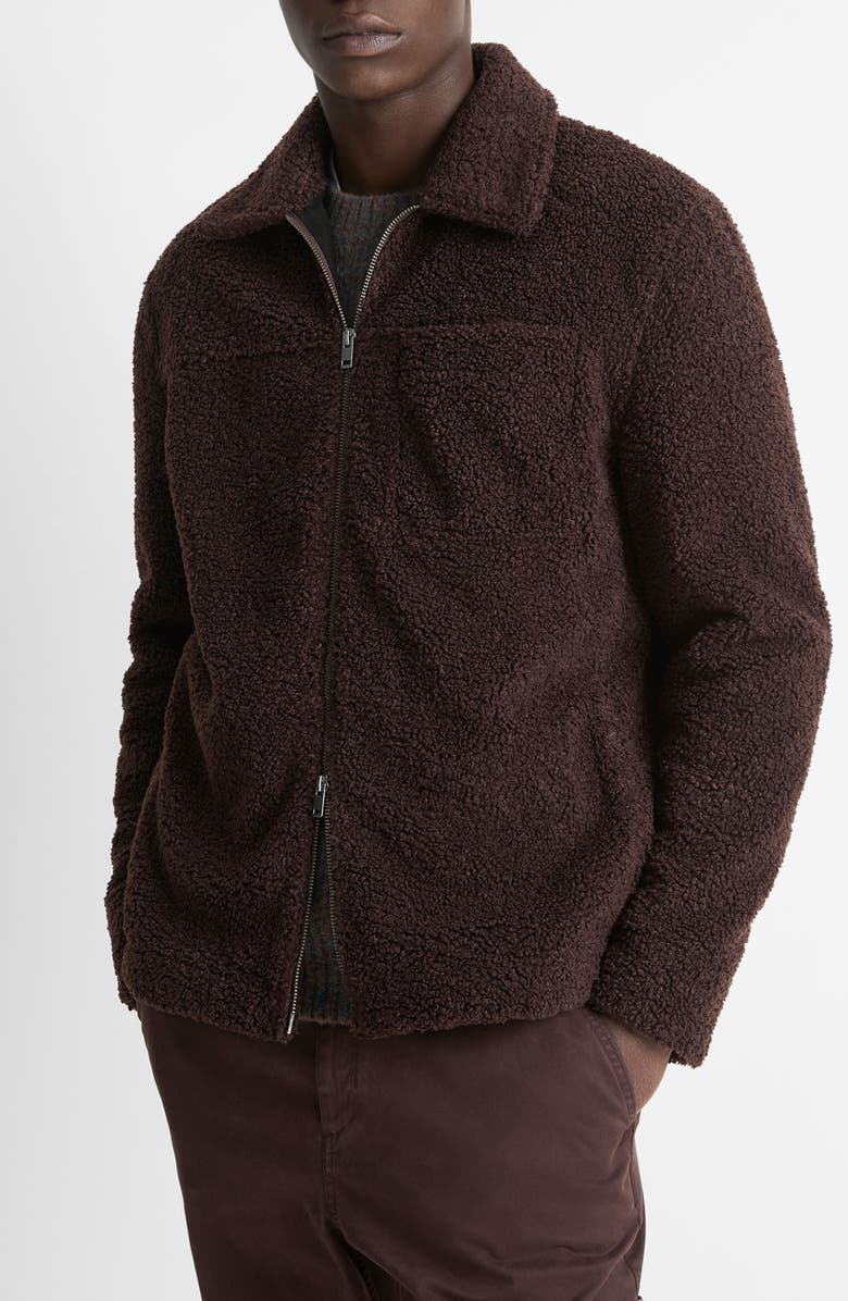 Vince High Pile Fleece Jacket, Alternate, color, Oxblood