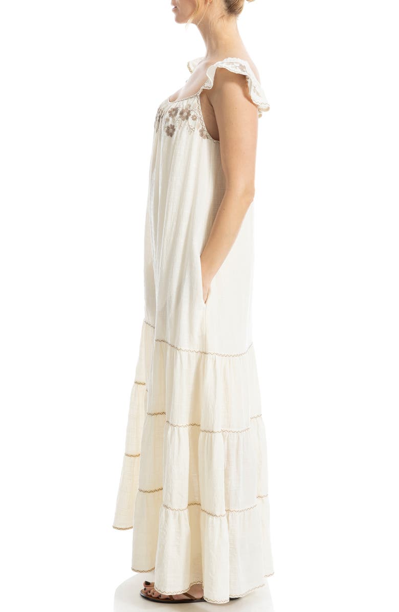 MAX STUDIO Embroidred Tiered Maxi Dress, Alternate, color, Antique/ New Platinum Emb