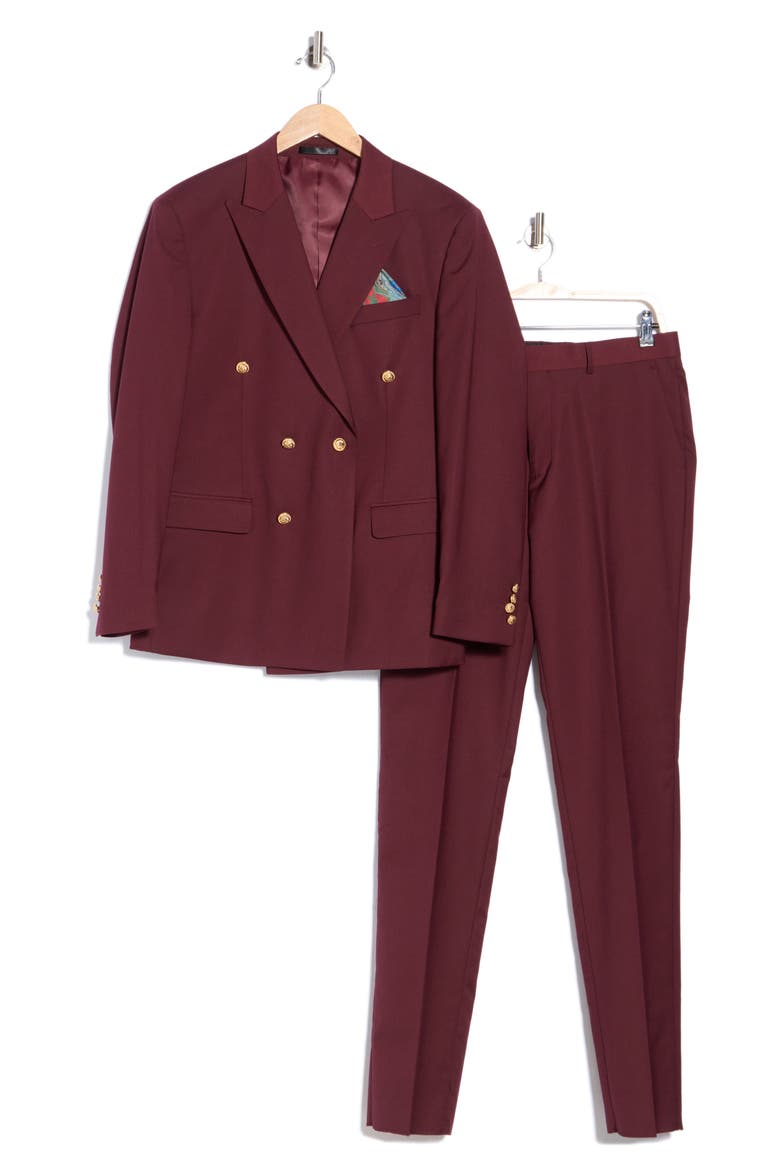 Peak Lapel Double Breasted Suit, Alternate, color, BURGUNDY