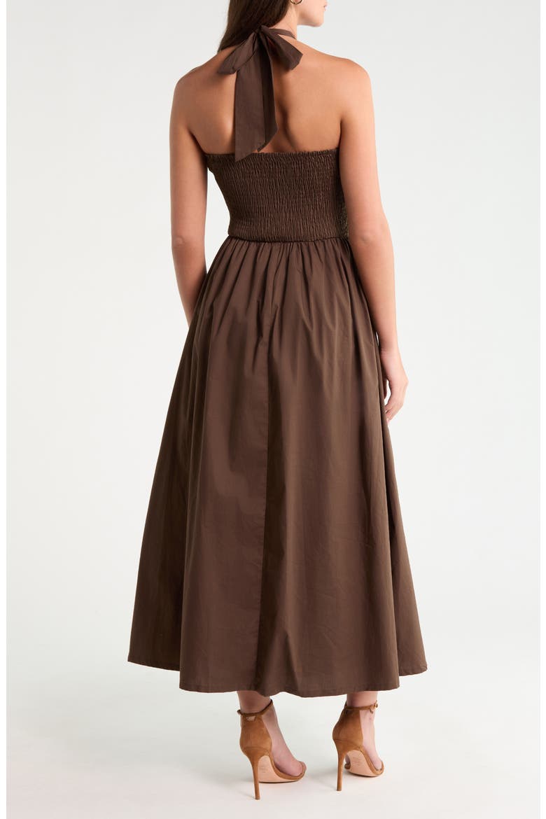Daine Cotton Halter Midi Dress, Alternate, color, BROWN