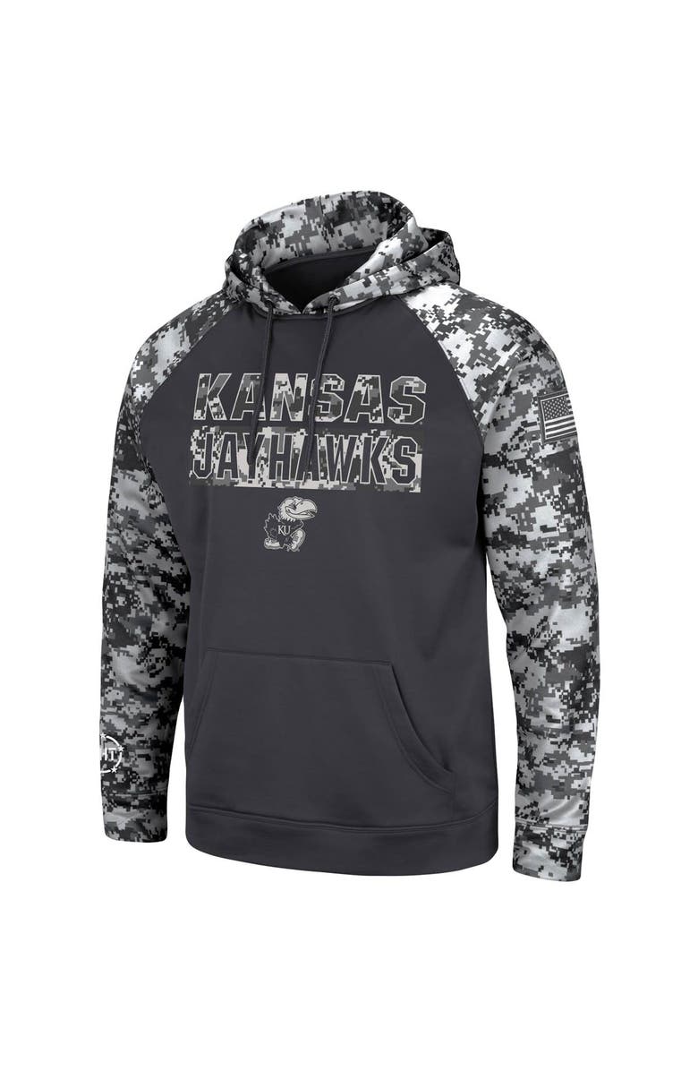 COLOSSEUM Men's Colosseum Charcoal Kansas Jayhawks OHT Military Appreciation Digital Camo Pullover Hoodie, Alternate, color, 