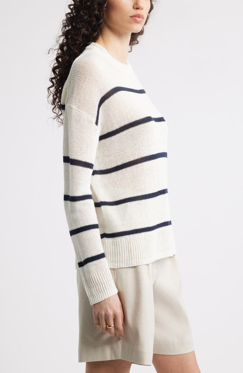 Nordstrom Open Knit Linen Sweater, Alternate, color, Ivory Tofu- Navy Night Stripe