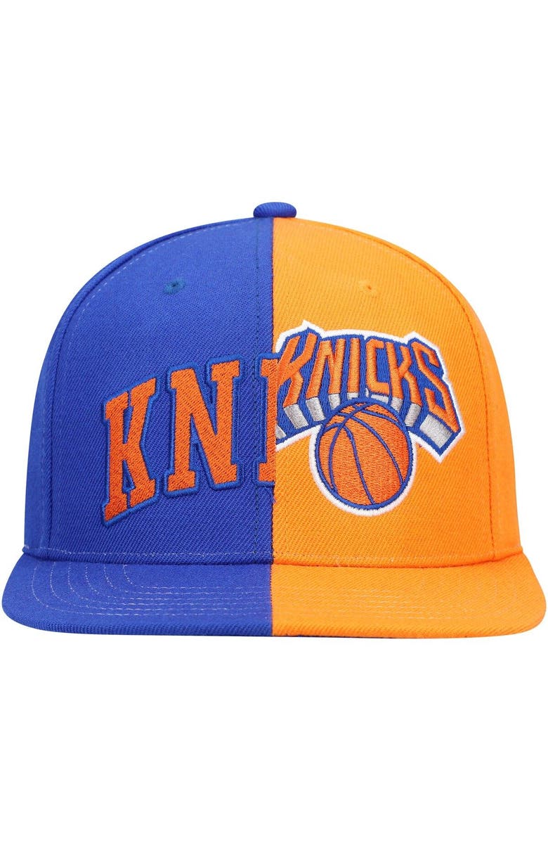 Mitchell & Ness Men's Mitchell & Ness Royal/Orange New York Knicks Half and Half Snapback Hat, Alternate, color, 