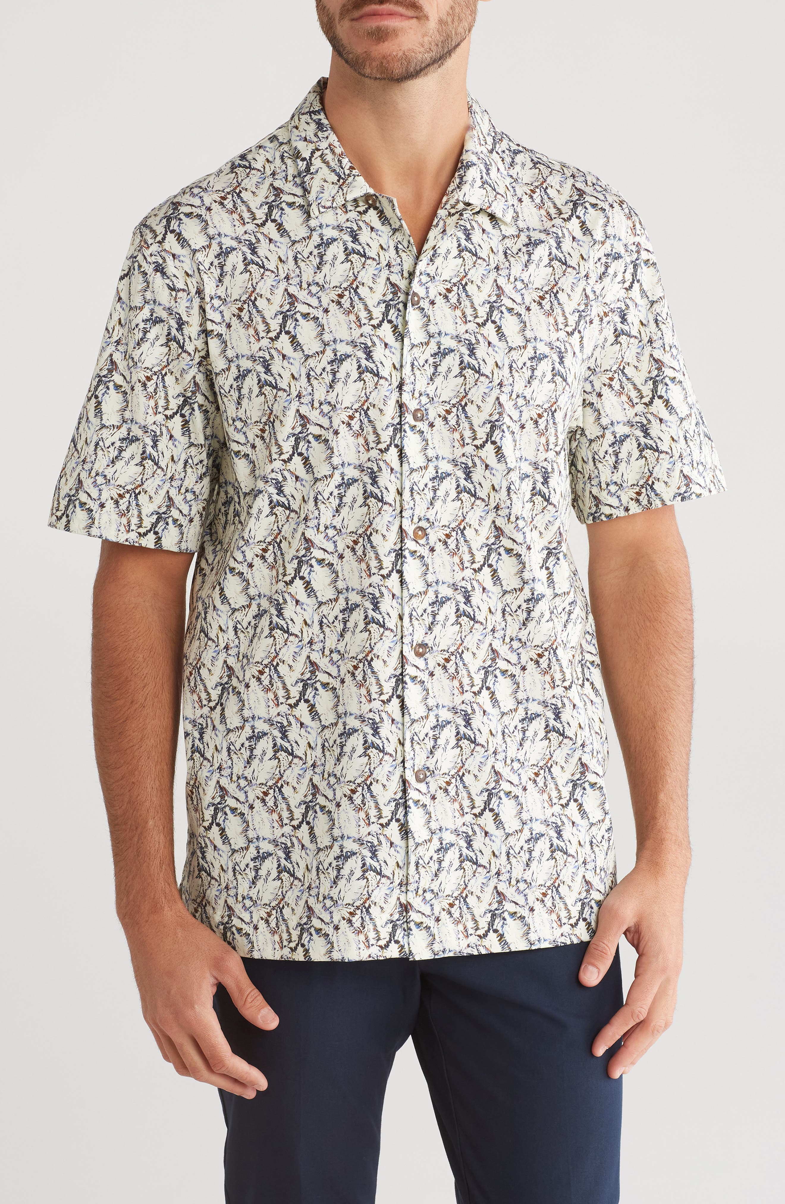 Bugatchi Print Short Sleeve Stretch Cotton Button-Up Shirt