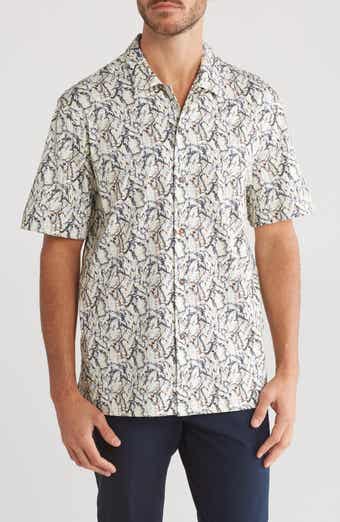 Bugatchi Print Short Sleeve Stretch Cotton Button-Up Shirt