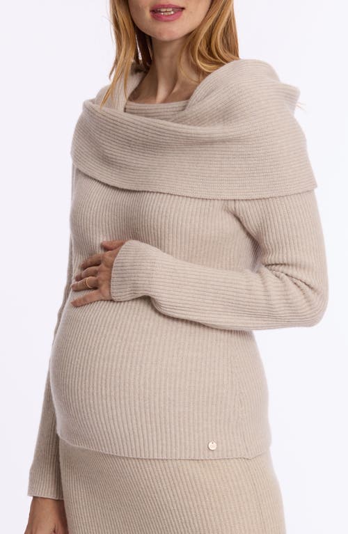 Cache Coeur Kim Rib Fold Over Cowl Neck Wool Blend Maternity Sweater In Beige