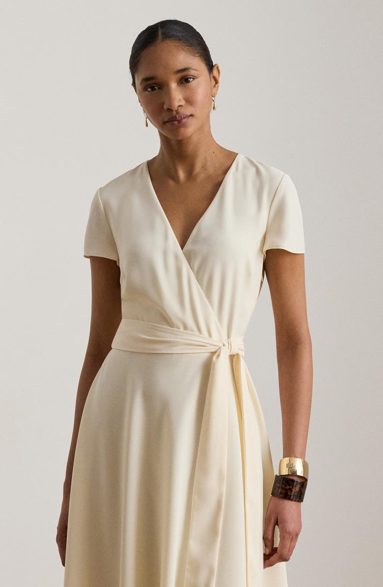 Lauren Ralph Lauren Flutter Sleeve Belted Georgette Dress, Alternate, color, Mascarpone Cream