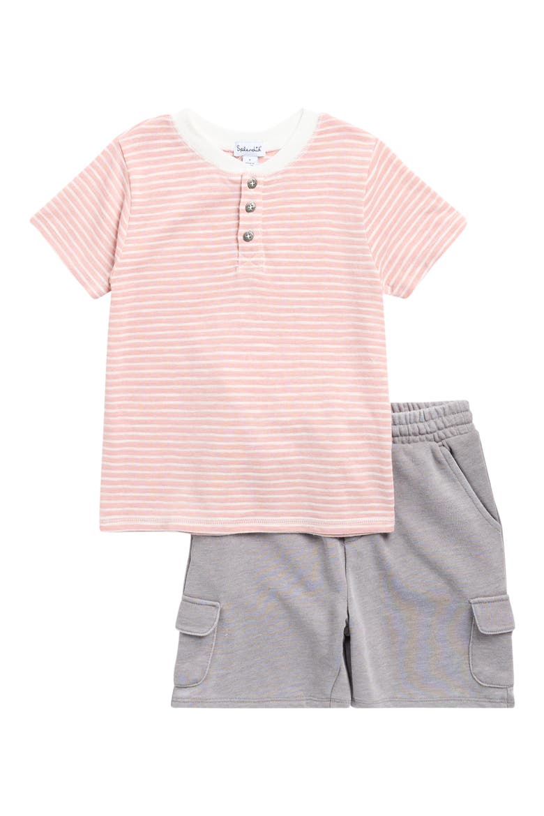 Kids' Desert Stripe Henley & Shorts Set, Main, color, ORANGE STRIPIE