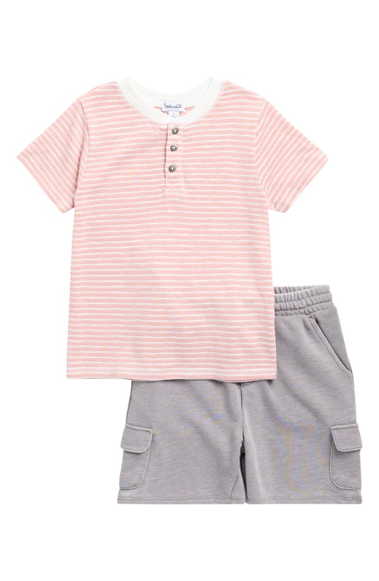 Splendid Kids' Desert Stripe Henley & Shorts Set, Main, color, Orange Stripie