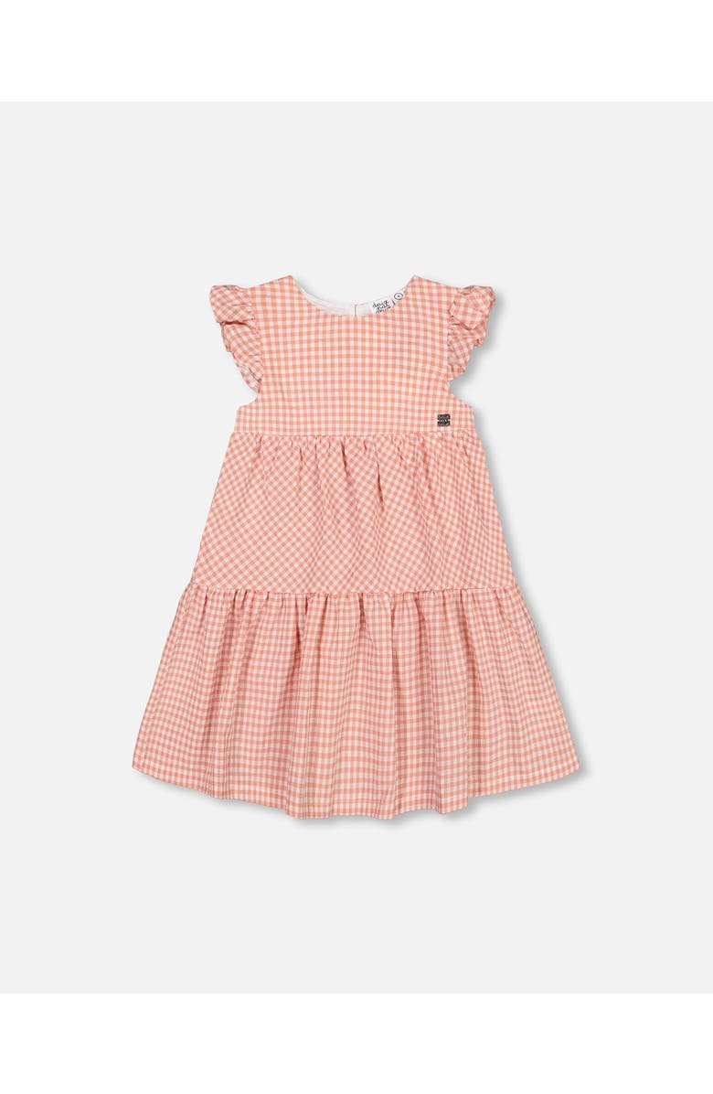 Deux par Deux Little Girl's Peasant Dress With Frill Sleeves Vichy Dusty Rose, Main, color,