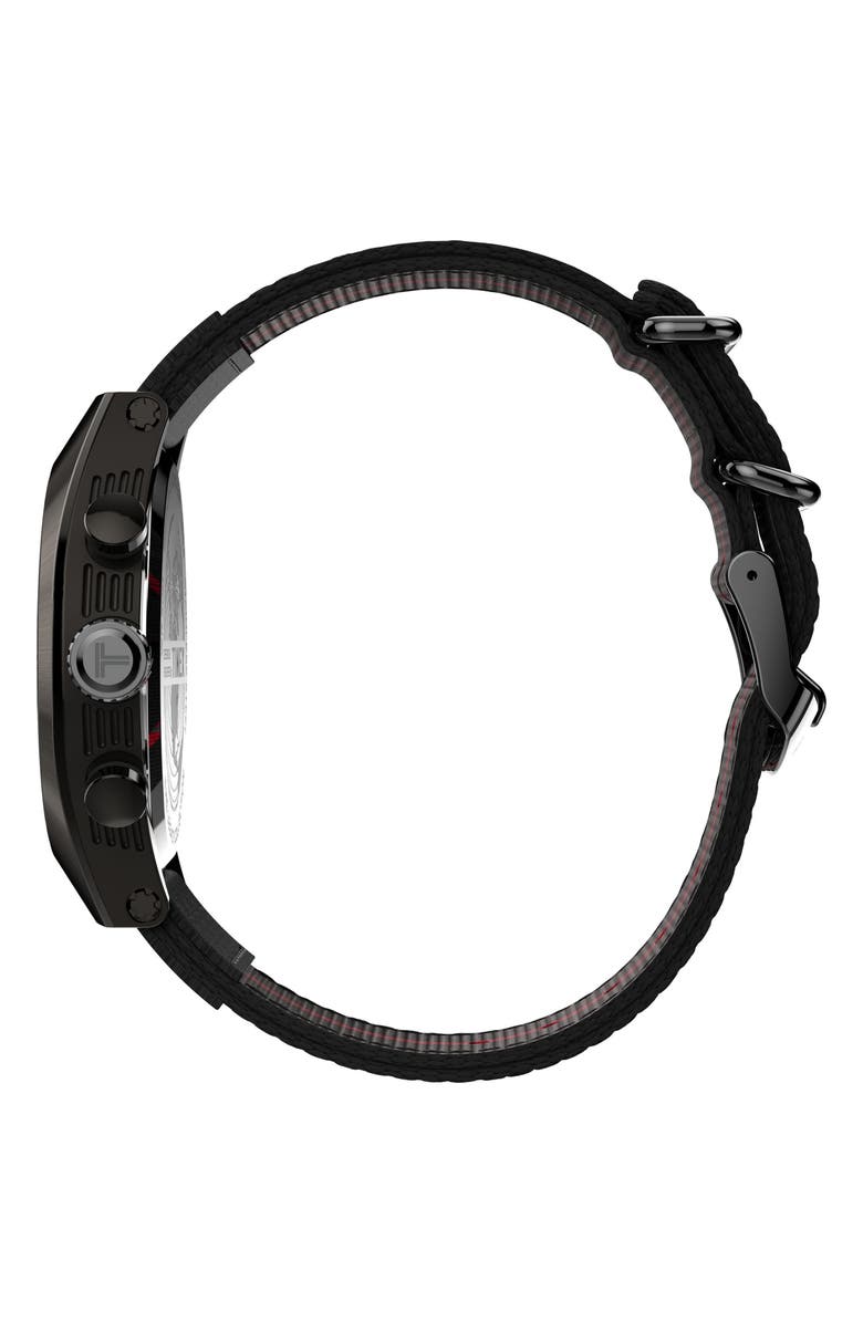 Timex<sup>®</sup> Legacy Tonneau Chronograph Fabric Strap Watch, 42mm, Alternate, color, Black