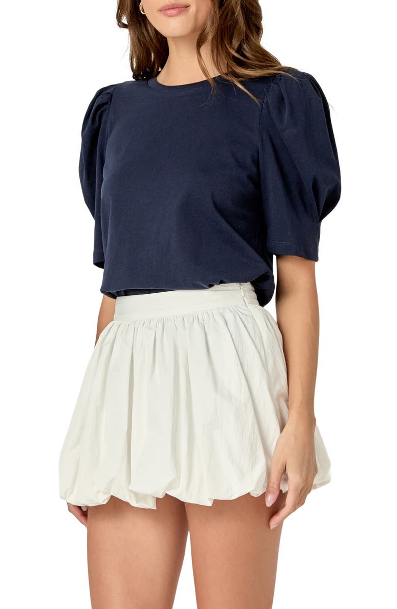 English Factory Puff Sleeve Knit Top, Alternate, color, Navy