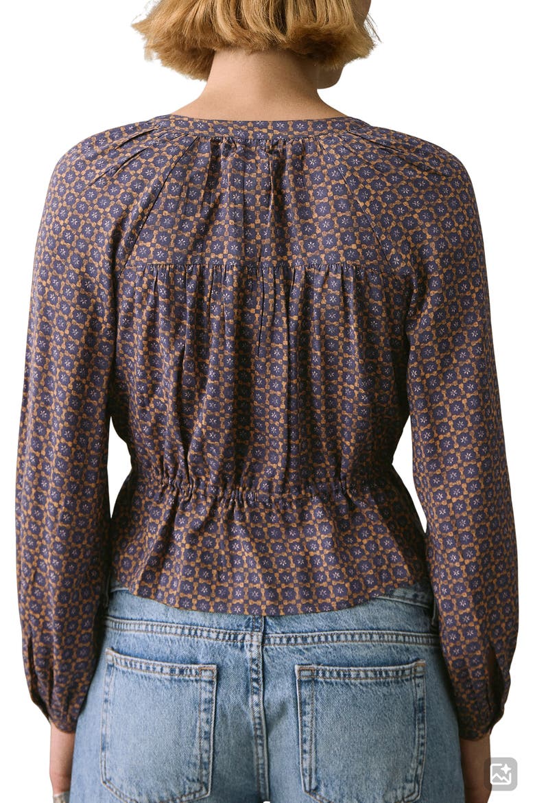Flowy Print Button-Up Shirt, Alternate, color, DARK NAVY