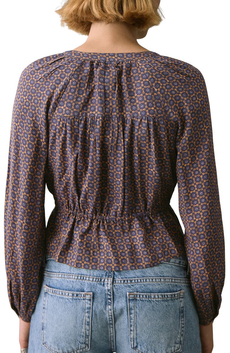 MANGO TEEN Flowy Print Button-Up Shirt, Alternate, color, Dark Navy