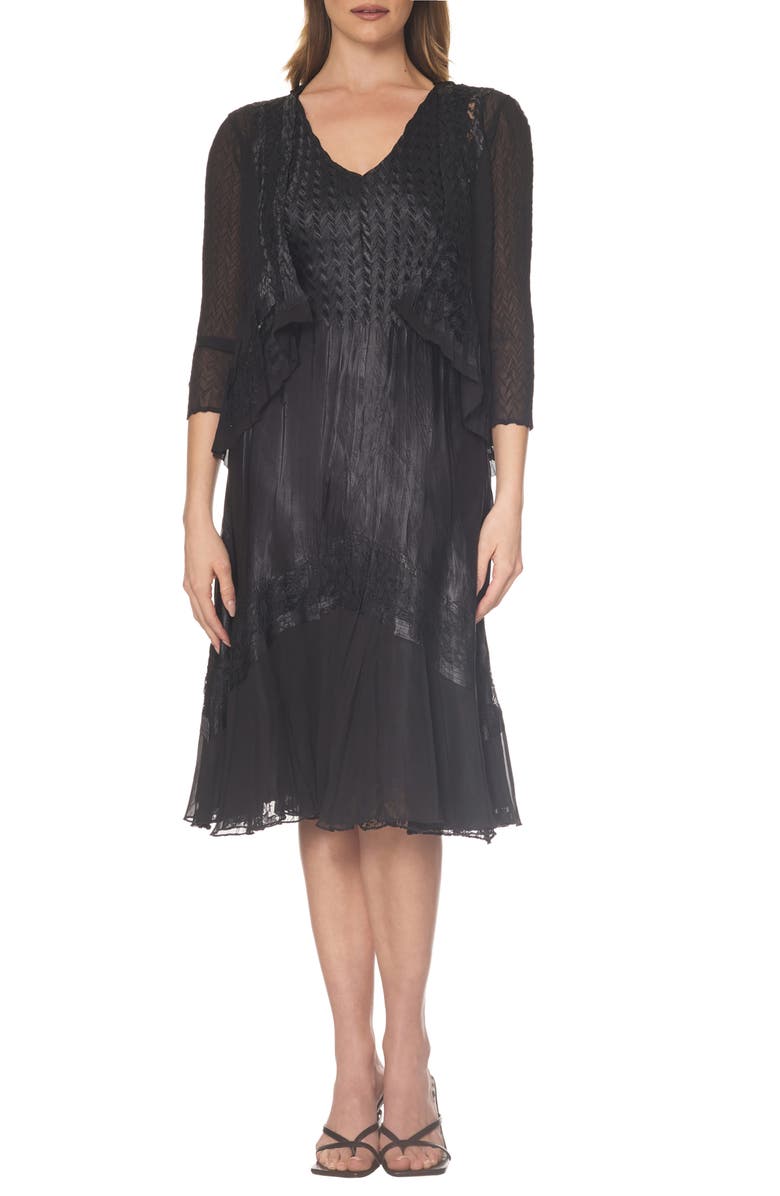 Komarov Charmeuse & Chiffon Cocktail Dress with Jacket, Main, color, Black