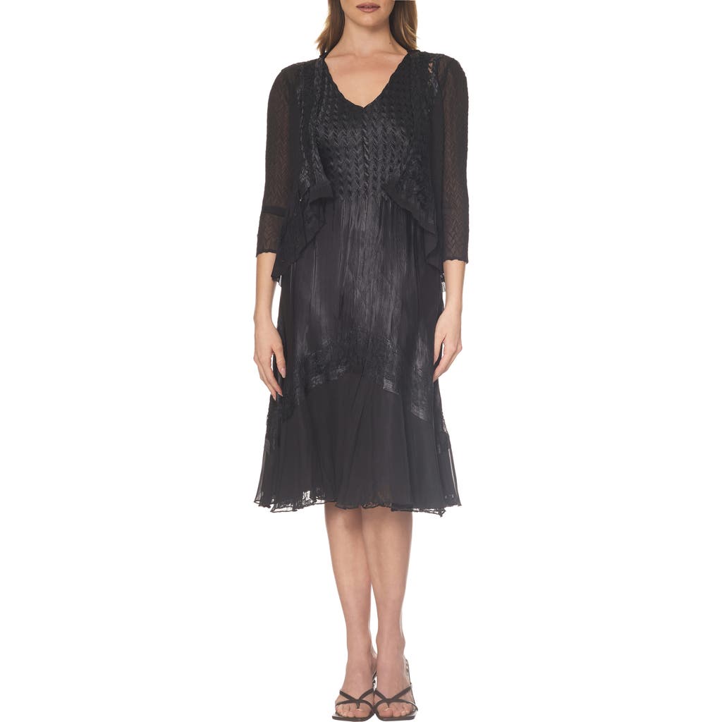 Komarov Charmeuse & Chiffon Cocktail Dress With Jacket In Black