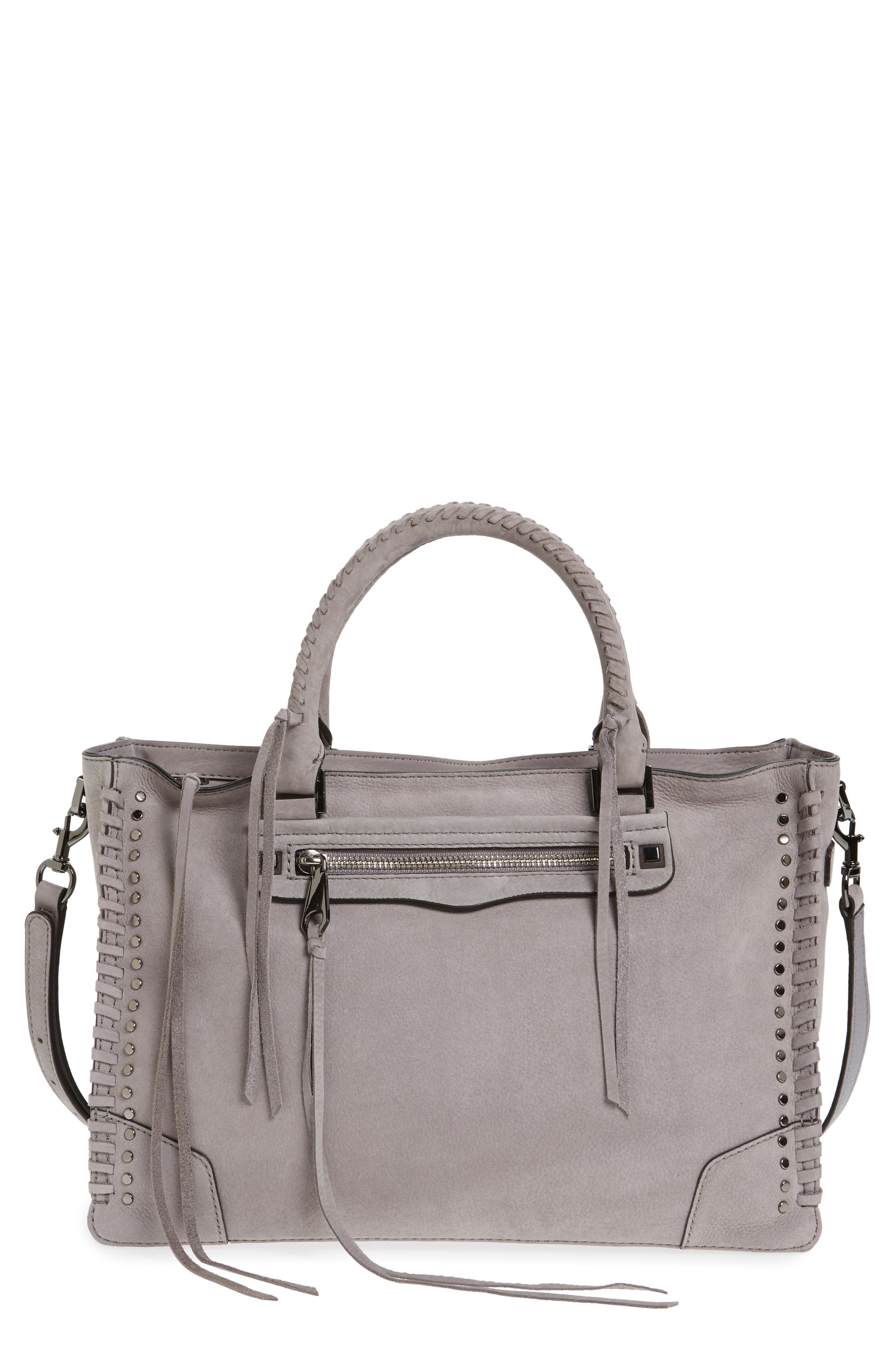 Rebecca Minkoff Regan Studded Leather Satchel, Main, color, 