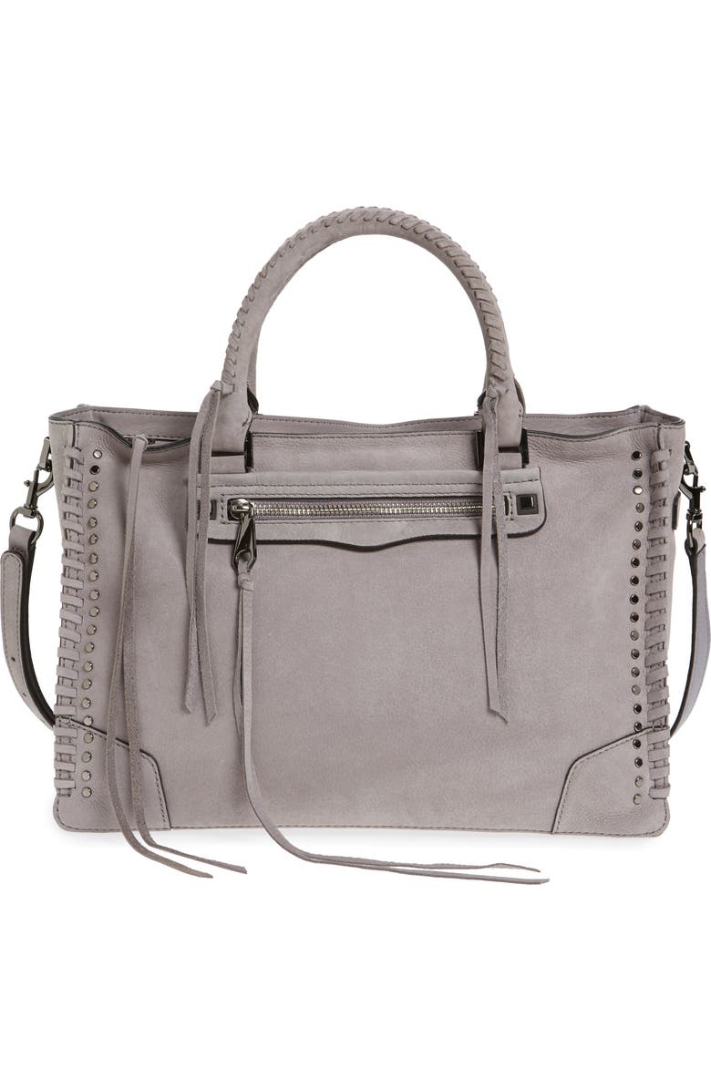 Rebecca Minkoff Regan Studded Leather Satchel, Main, color,