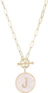 Adornia 14K Gold Plated Mother-of-Pearl Initial Pendant Necklace