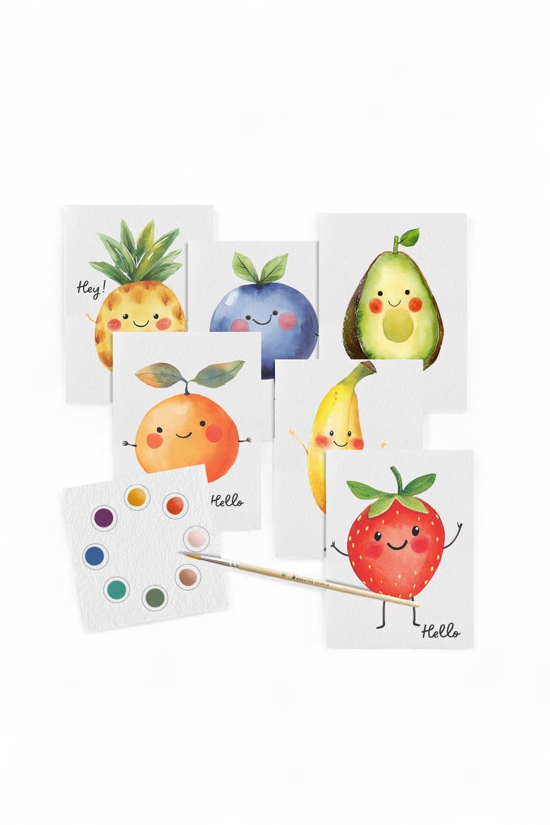 Petite Artisan Watercolor Postcards-Happy Fruits, Main, color, Happy Fruits