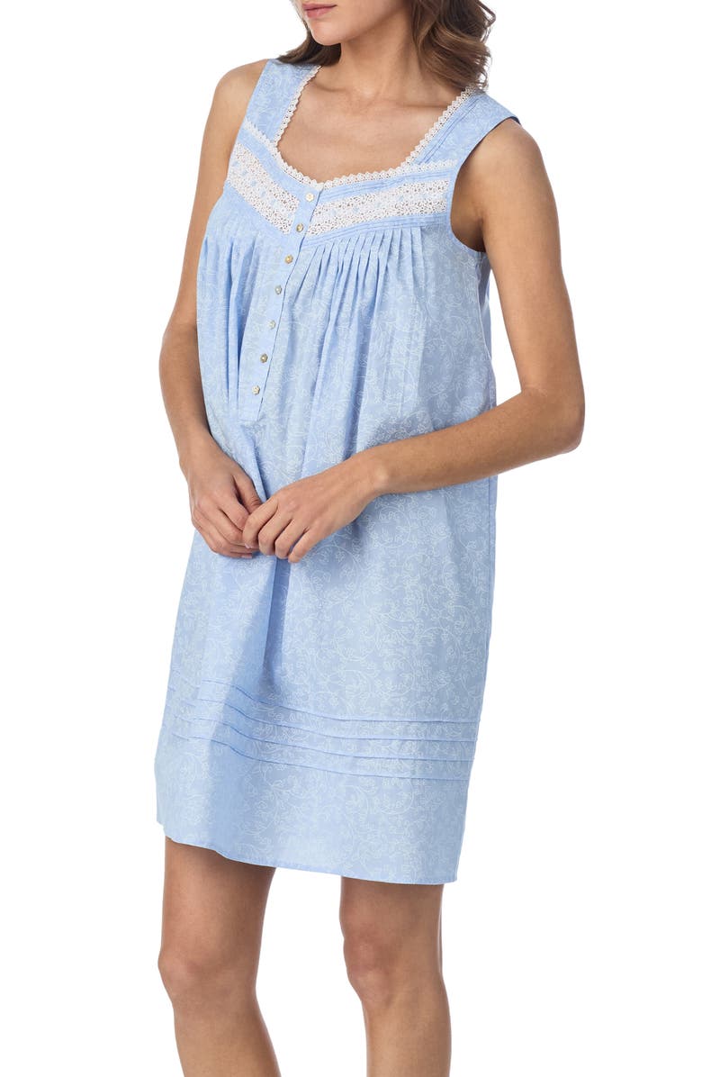 Eileen West Sleeveless Short Cotton Lawn Nightgown, Alternate, color,
