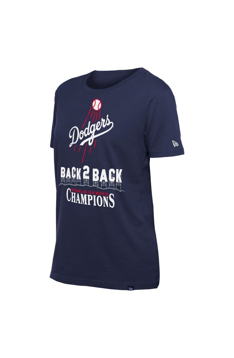 New Era Women
s New Era  Navy Los Angeles Dodgers Back-to-Back World Series Champions Hollywood Sign T-Shirt, Alternate, color, Navy
