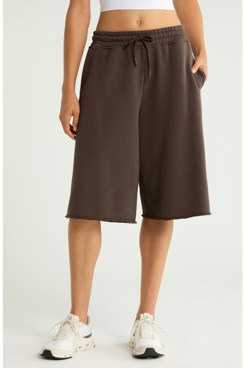 x FKA twigs Club Collective Raw Hem Cotton Drawstring Shorts, Main, color, ESPRESSO