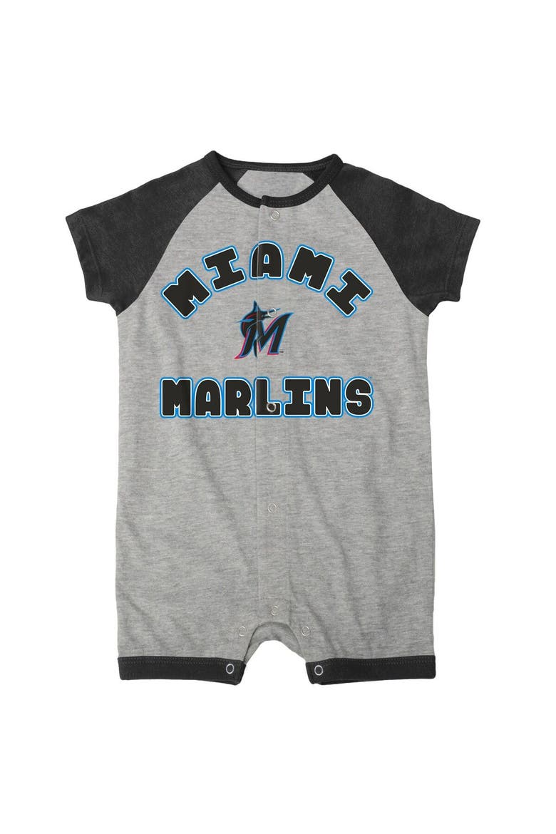 Newborn & Infant Heather Gray Miami Marlins Extra Base Hit Raglan Full-Snap Romper, Alternate, color, Heather Gray