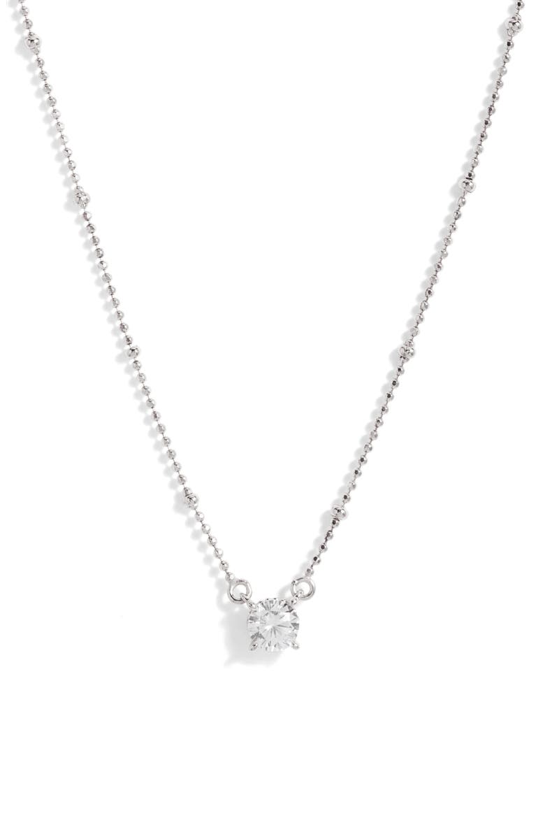 Demi Fine Solitaire Cubic Zirconia Necklace, Main, color, PLATINUM PLATED