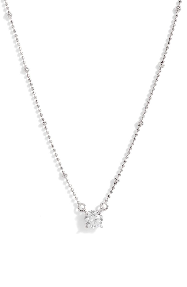 Nordstrom Demi Fine Solitaire Cubic Zirconia Necklace, Main, color, Platinum Plated
