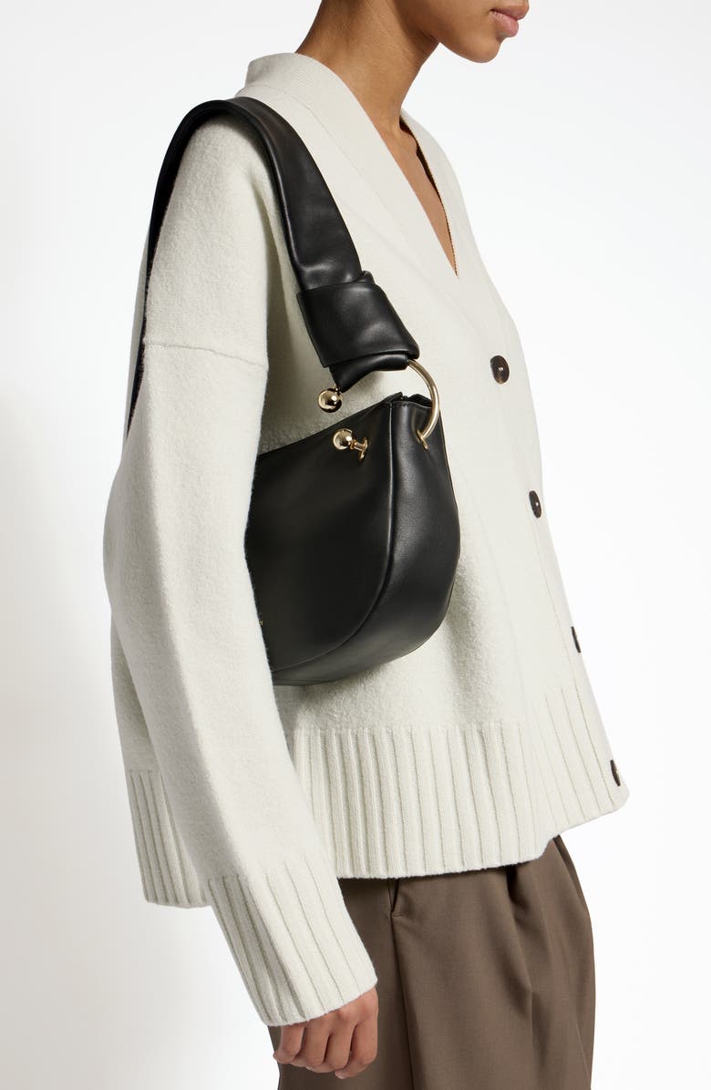 Strathberry Mini Halo Leather Shoulder Bag, Alternate, color, Black