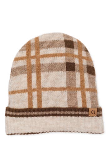 Cole Haan Plaid Cuffed Beanie In Neutral