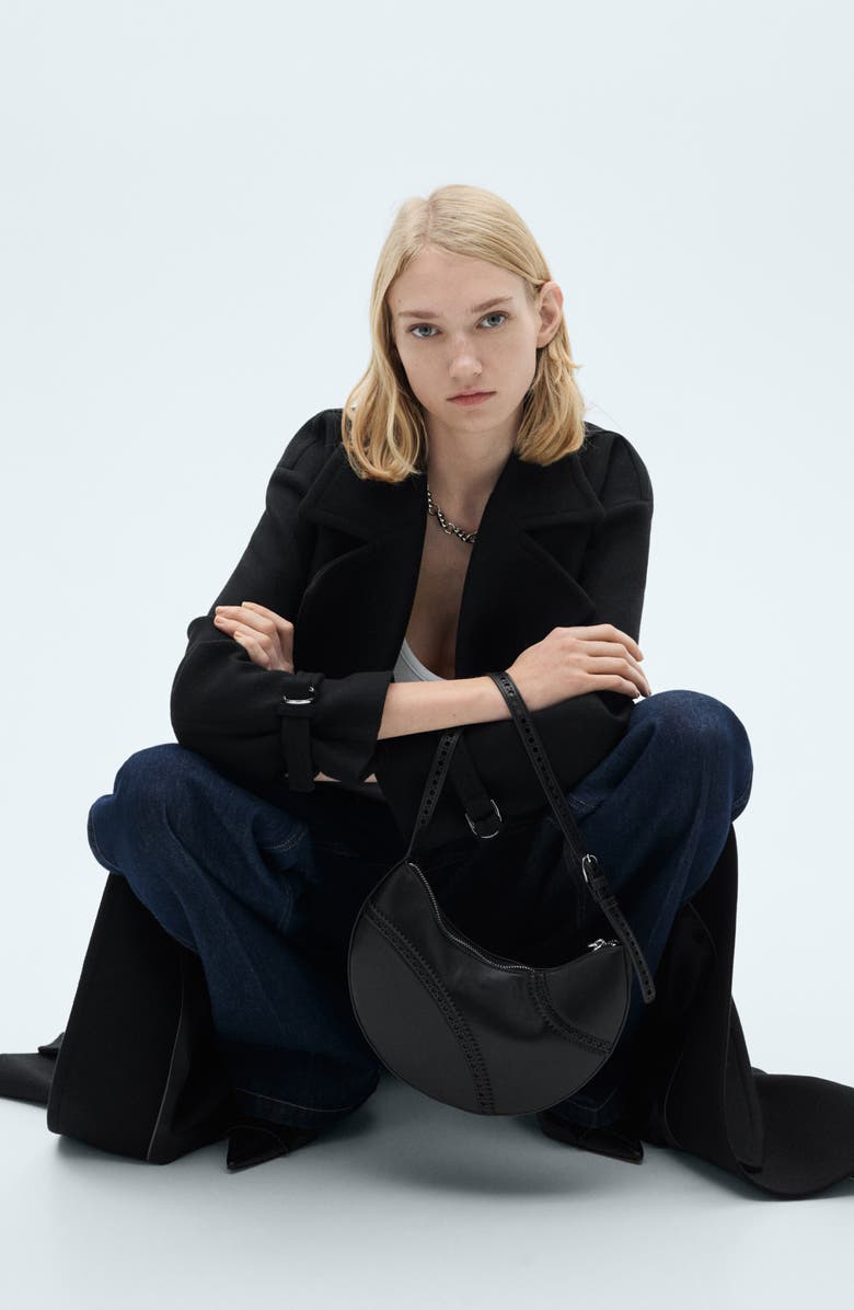 MANGO Manteco Oversize Wool Blend Maxi Coat, Alternate, color, Black