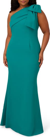 Pleated Bow One-Shoulder Stretch Crepe Mermaid Gown