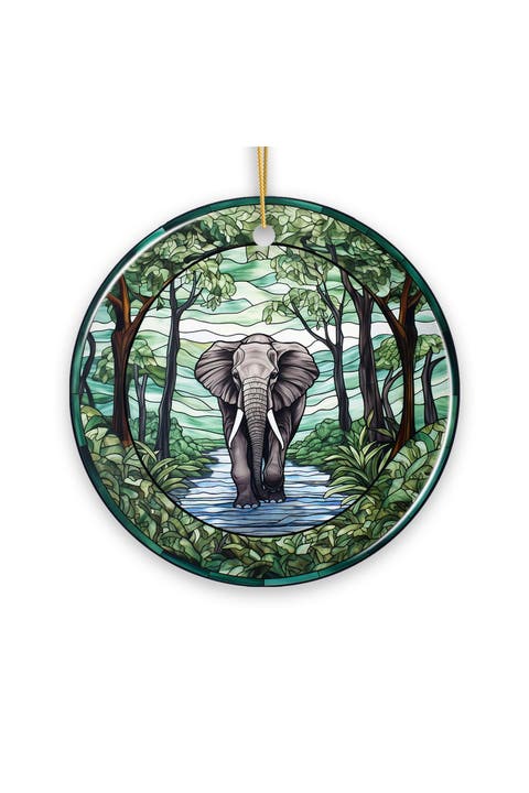 Elephant Elegance Stained Glass Style Ceramic Ornament